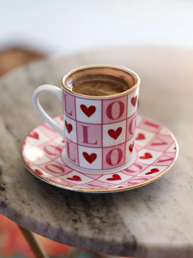 Amour Porselen Pembe Kahve Fincanı (2'li Set)
