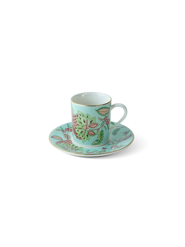 Flora Yeşil Porselen Kahve Fincanı (2'li Set)