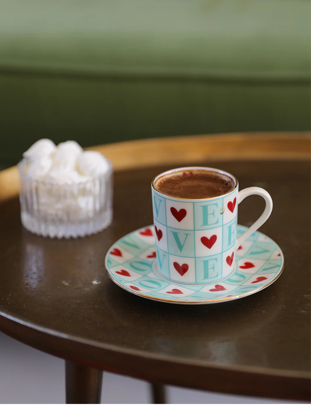 Amour Yeşil Porselen Kahve Fincanı (2'li Set)