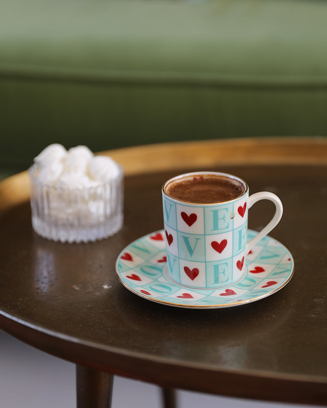 Amour Yeşil Porselen Kahve Fincanı (2'li Set)