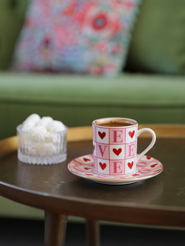 Amour Porselen Pembe Kahve Fincanı (2'li Set)