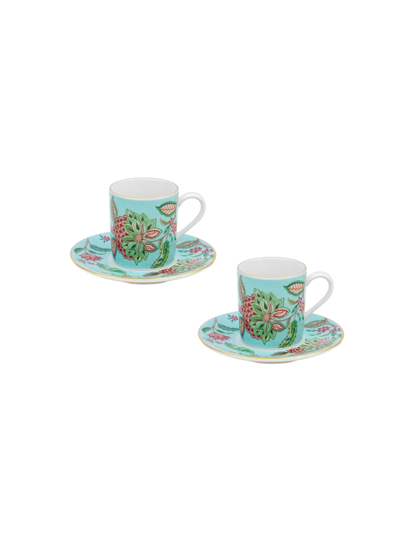 Flora Yeşil Porselen Kahve Fincanı (2'li Set)