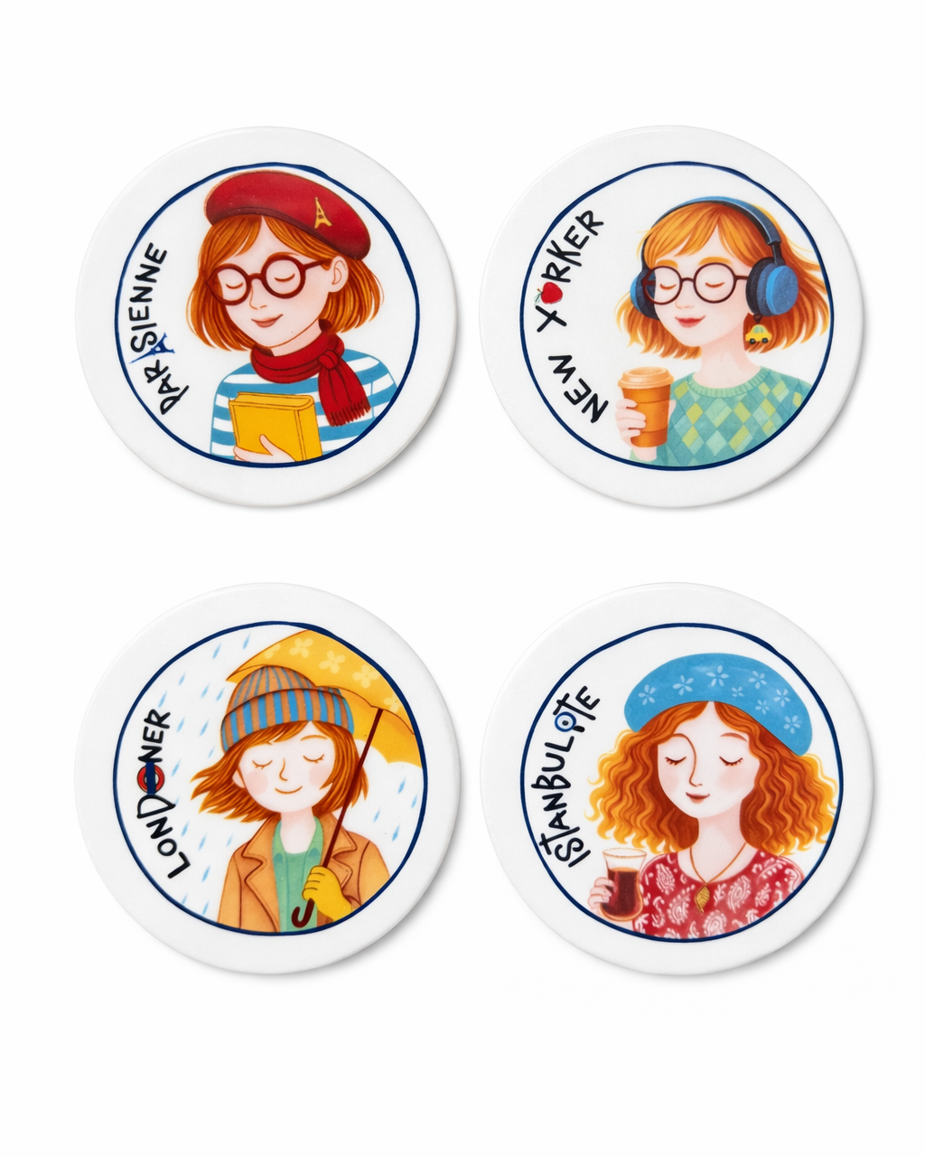 Cosmopolitan Koleksiyonu Seramik 4'lü Bardak Altlığı